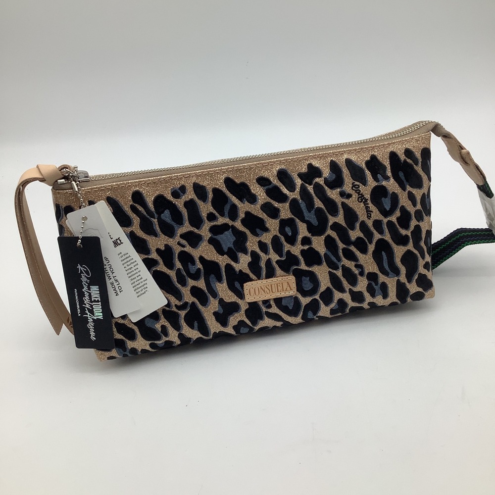 Consuela Tool Bag Joss Leopard Print Gold Glitter Clutch Crossbody Purse NWT